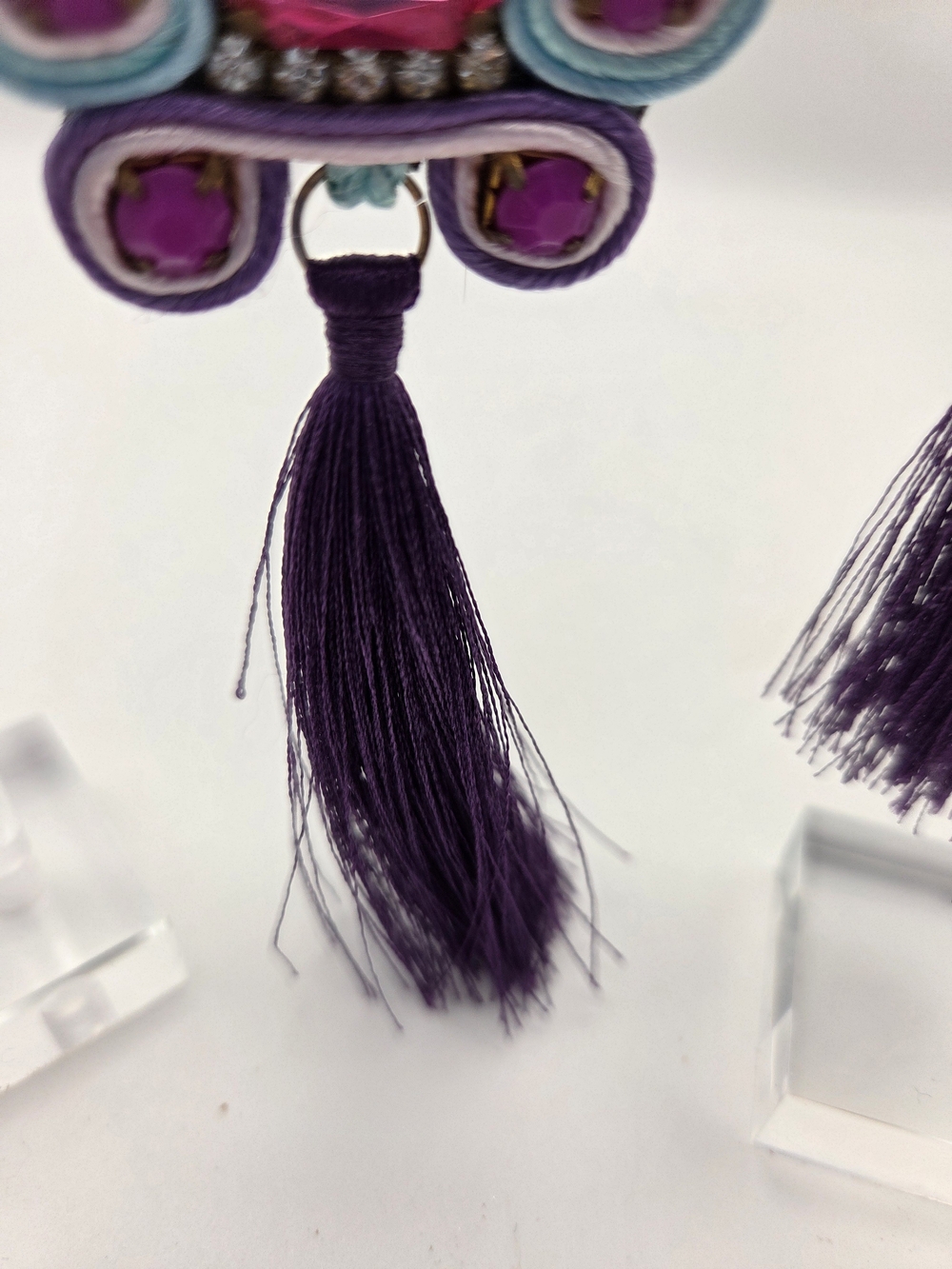 Anna Sous Soutache Crystal Tassel Earrings Purple - Picture 3 of 9